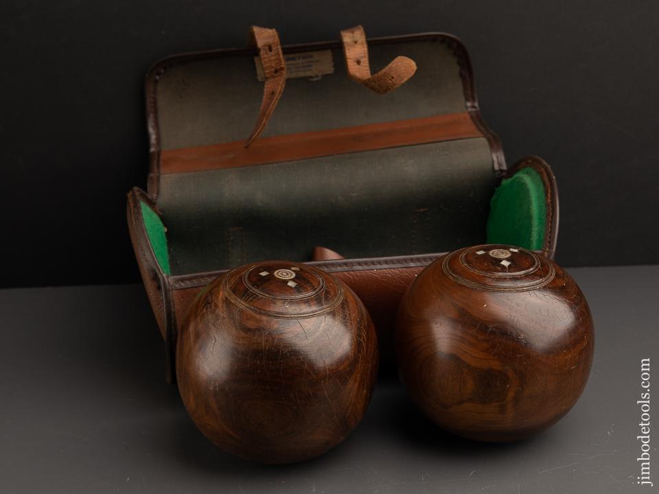 FINE Set of Lignum Bowls with Mother of Pearl Inlay in Original Leather Case - 90937