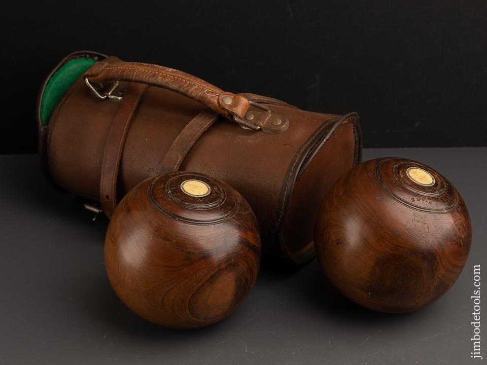 FINE Set of Lignum Bowls with Mother of Pearl Inlay in Original Leather Case - 90937