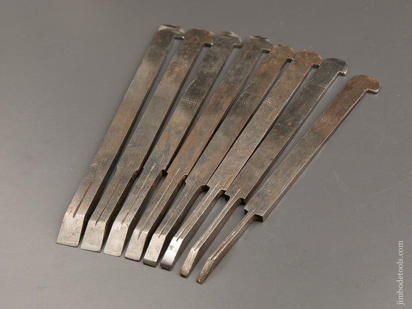 MINT Set of Eight Graduated HILDICK Plow/Plough Plane Irons NEW OLD STOCK - 91052