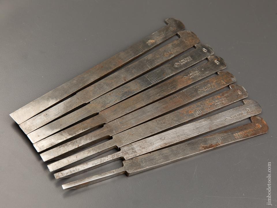 MINT Set of Eight Graduated HILDICK Plow/Plough Plane Irons NEW OLD STOCK - 91052