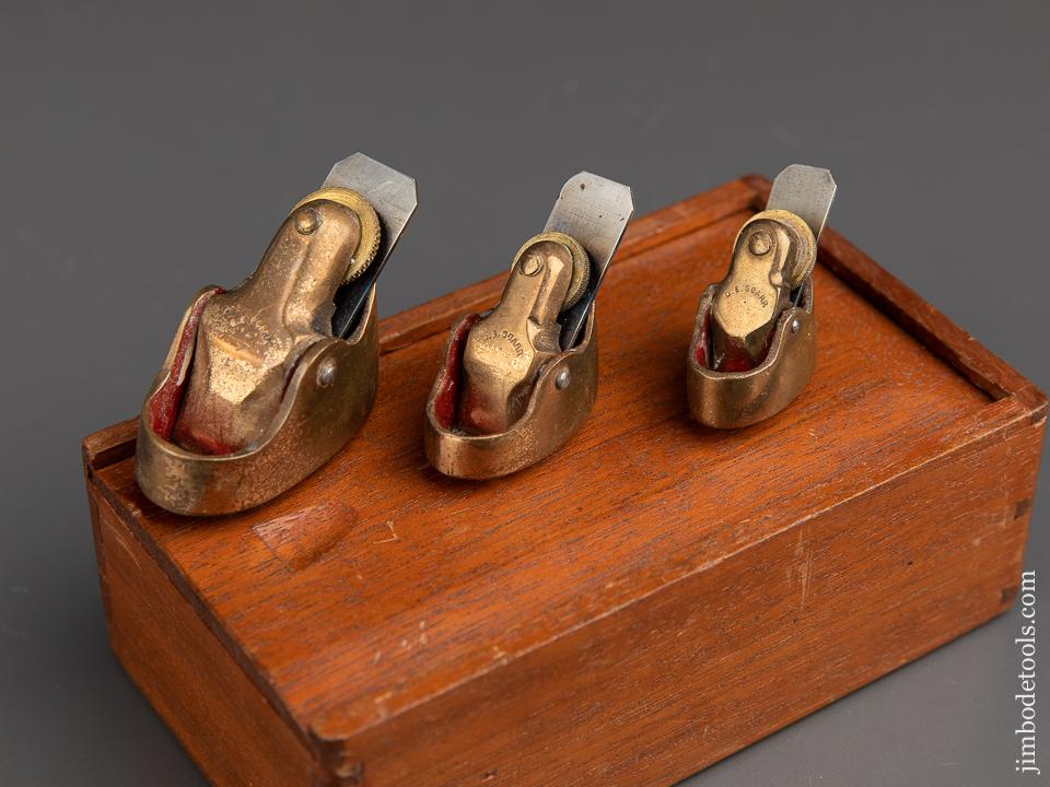 Three Beautiful G.E. SCARR Brass Violinmaker's Planes in Great Wooden Box - 91278U