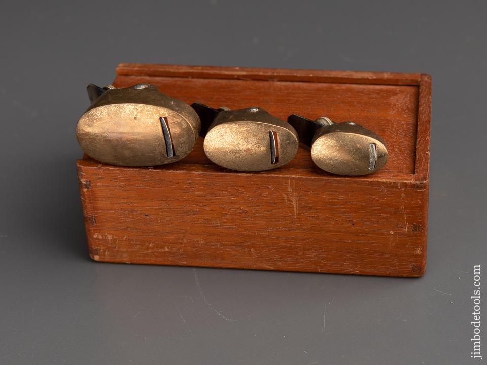 Three Beautiful G.E. SCARR Brass Violinmaker's Planes in Great Wooden Box - 91278U