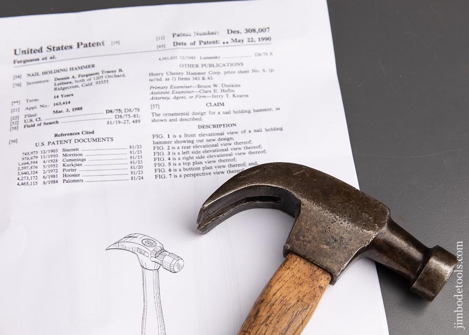 CHENEY Patent July 2, 1864 Nail Holding Hammer - 91521