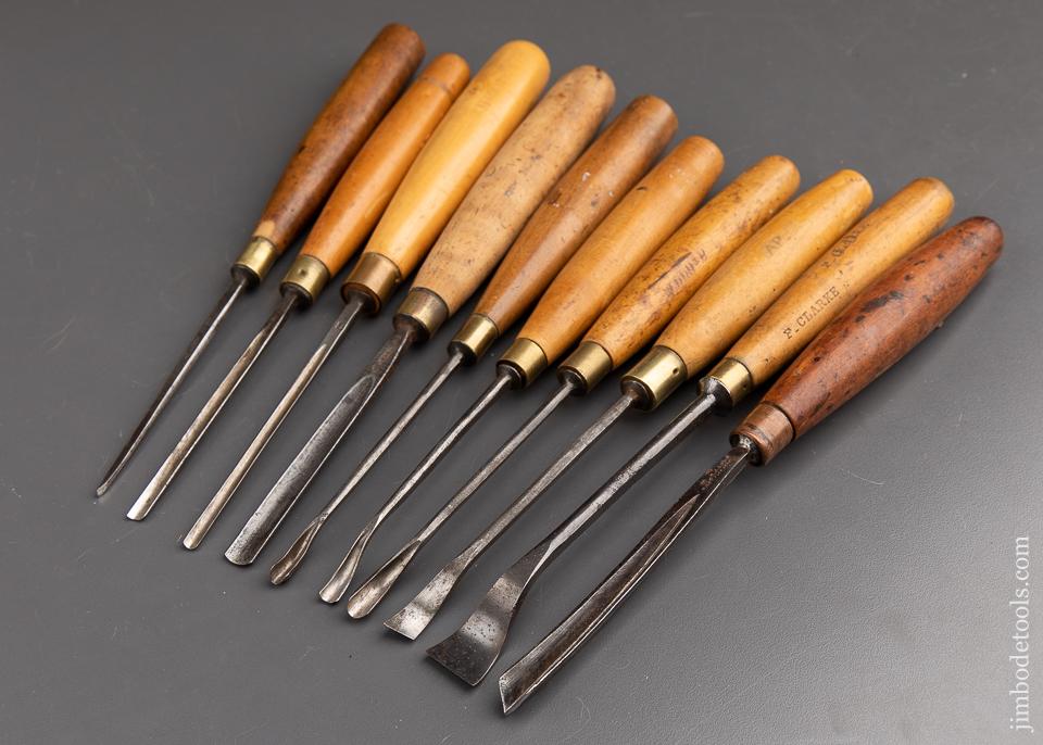 Ten Fine ADDIS Carving Gouges ALL with Boxwood Handles - 91662