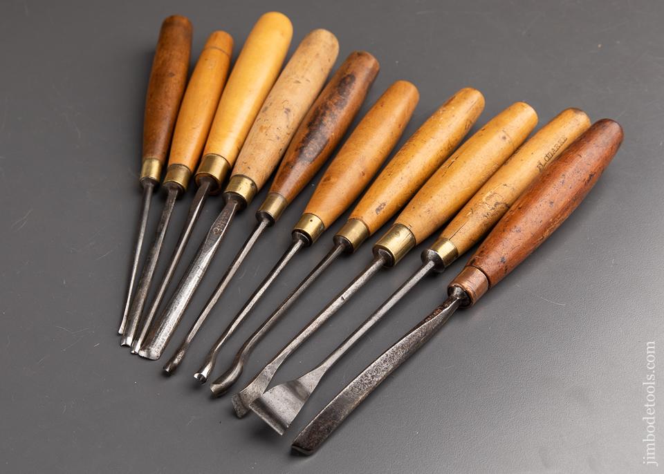 Ten Fine ADDIS Carving Gouges ALL with Boxwood Handles - 91662
