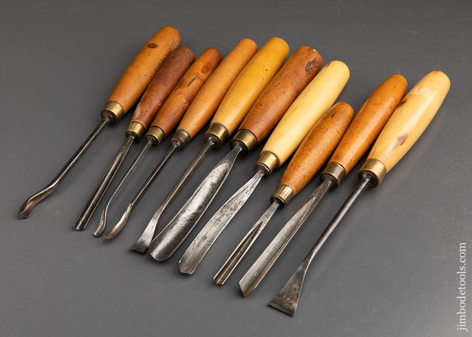 Ten FINE Carving Gouges by ADDIS with Boxwood Handles - 91664