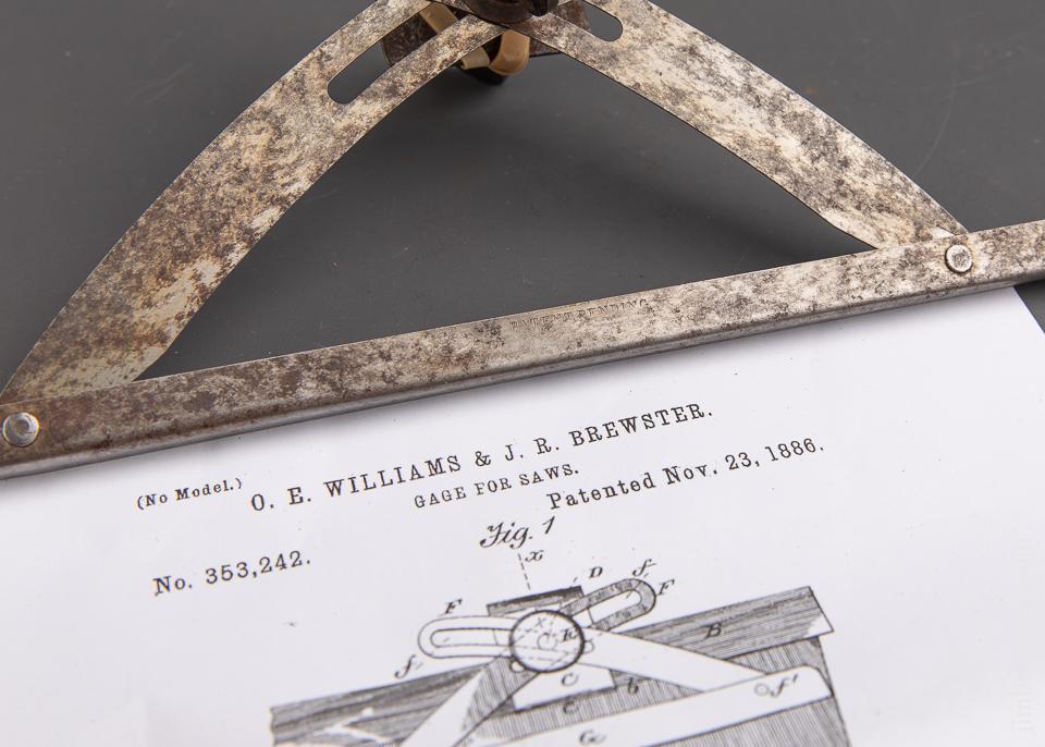 Rare! WILLIAMS & BREWSTER Patent November 23, 1886 Saw Depth Gauge - 91699