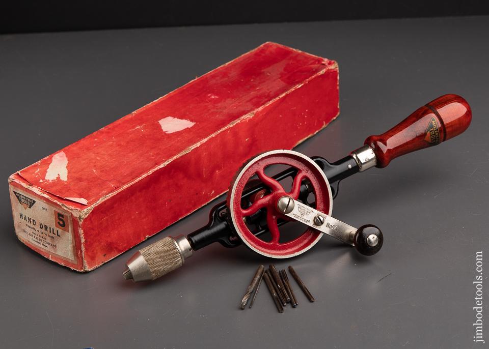 MILLERS FALLS No. 5 Egg Beater Hand Drill with Eight Bits & Decal AND New MILLERS FALLS Golf Shirt XL - 91773