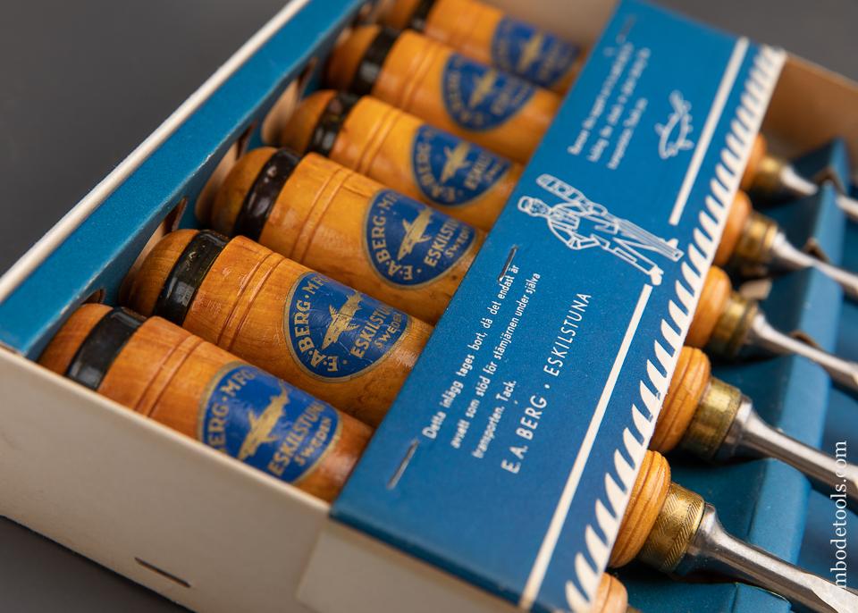 Set No. 1031 Six E.A. BERG ESKILSTUNA Firmer Chisels MINT With Decals in Original Box - 91815