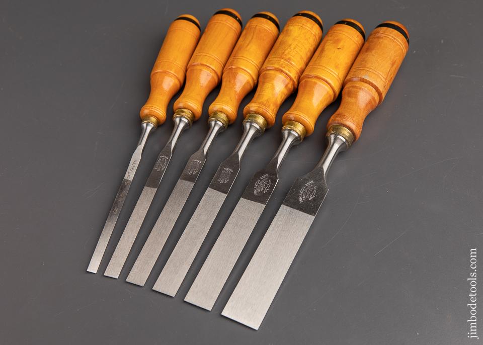 Set No. 1031 Six E.A. BERG ESKILSTUNA Firmer Chisels MINT With Decals in Original Box - 91815