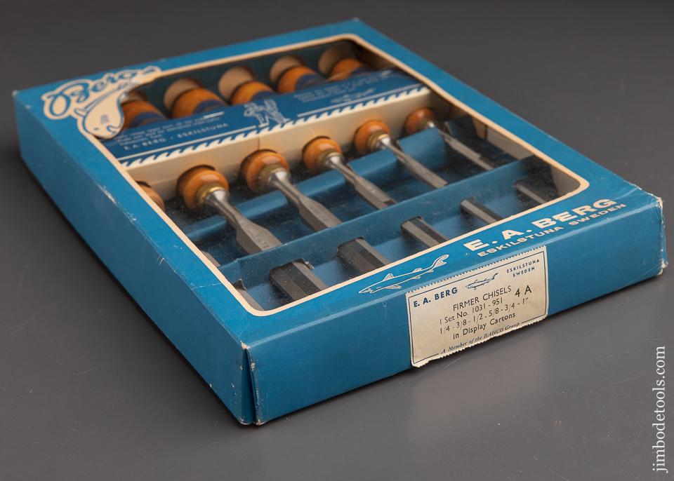 Set No. 1031 Six E.A. BERG ESKILSTUNA Firmer Chisels MINT With Decals in Original Box - 91815