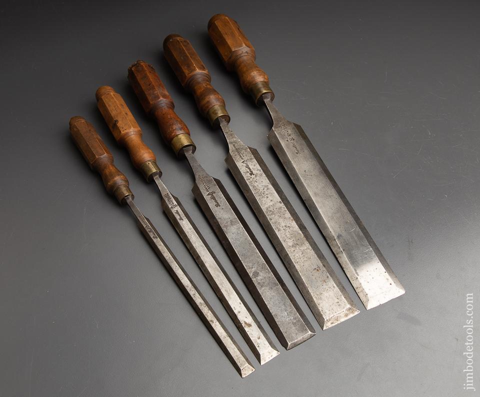 Awesome Set of Five Long Thin JAMES HOWARTH English Paring Chisels with London Boxwood Handles - 91947