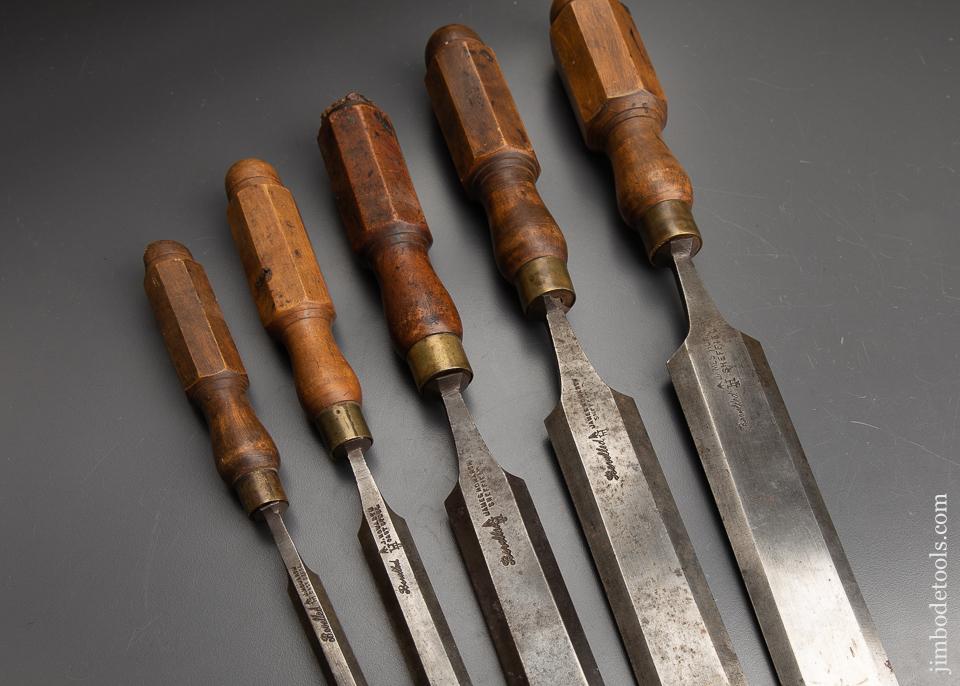 Awesome Set of Five Long Thin JAMES HOWARTH English Paring Chisels with London Boxwood Handles - 91947
