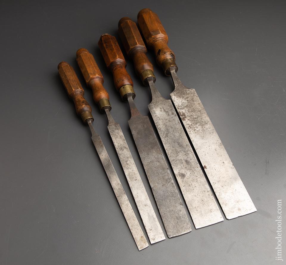 Awesome Set of Five Long Thin JAMES HOWARTH English Paring Chisels with London Boxwood Handles - 91947