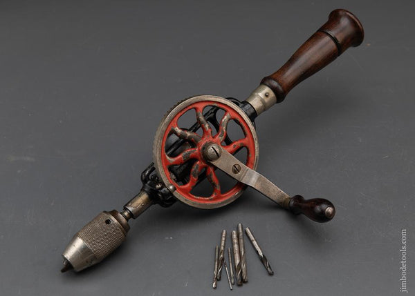 MILLERS FALLS No. 2 Rosewood Handled Egg Beater Hand Drill with Five Bits - 92010