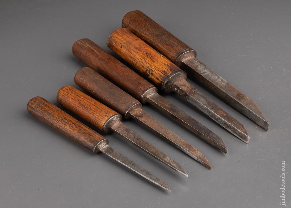 Set of SIX 18th Century Pig Sticker Mortise Chisels by JAMES CAM - 92656 
