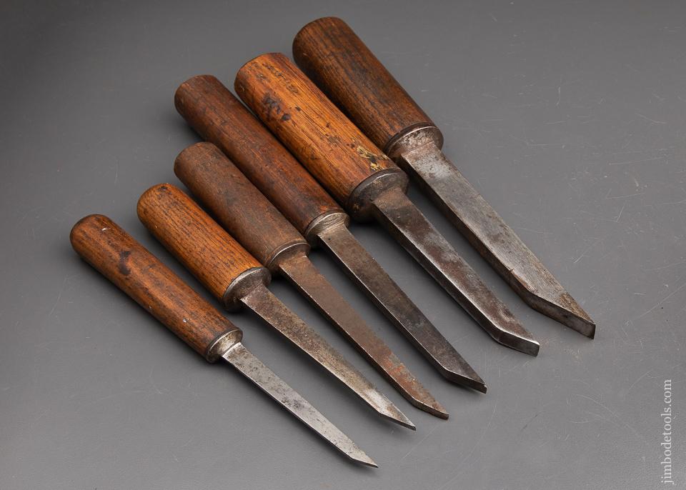Set of SIX 18th Century Pig Sticker Mortise Chisels by JAMES CAM - 92656 