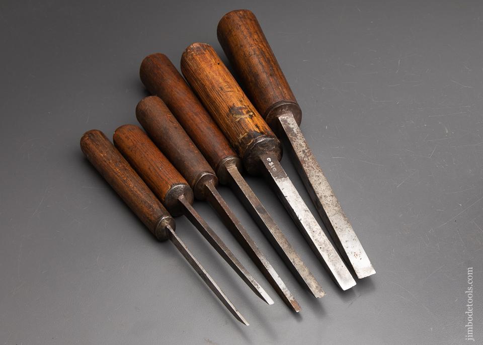 Set of SIX 18th Century Pig Sticker Mortise Chisels by JAMES CAM - 92656 