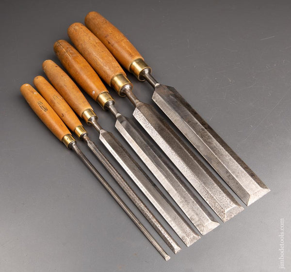Great Set of 6 MARPLES Boxwood Handled Paring Chisels - 92688