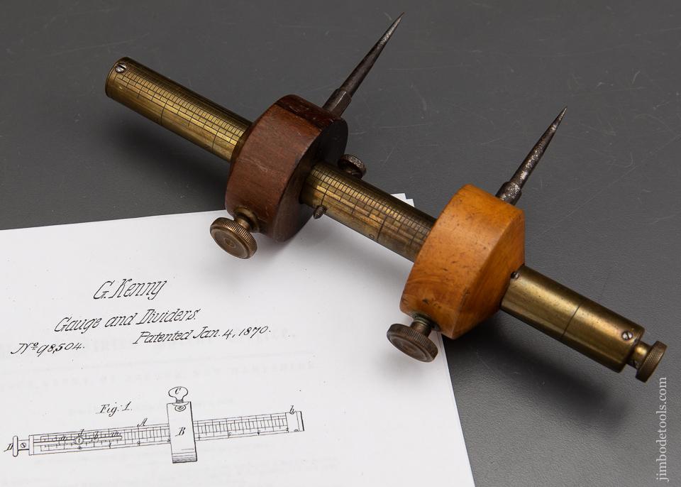 Perfect! KENNY's Patent January 4, 1870 Rosewood, Boxwood, and Brass Marking Gauge - 92878