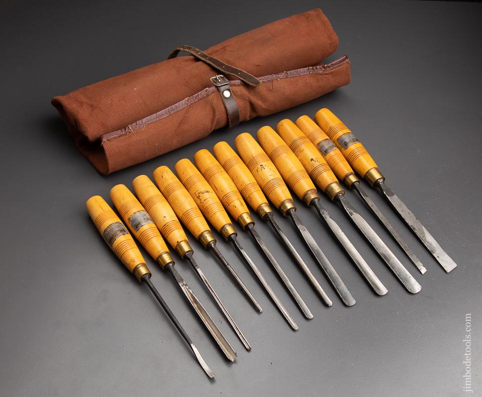 Roll of Twelve ADDIS Carving Tools, Boxwood Handles with decal - 92890