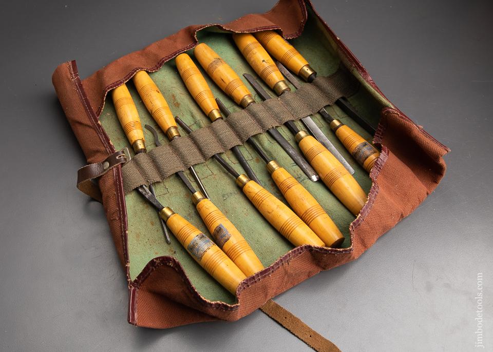 Roll of Twelve ADDIS Carving Tools, Boxwood Handles with decal - 92890