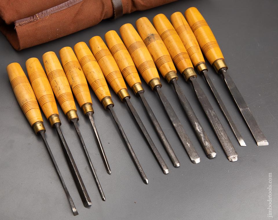 Roll of Twelve ADDIS Carving Tools, Boxwood Handles with decal - 92890