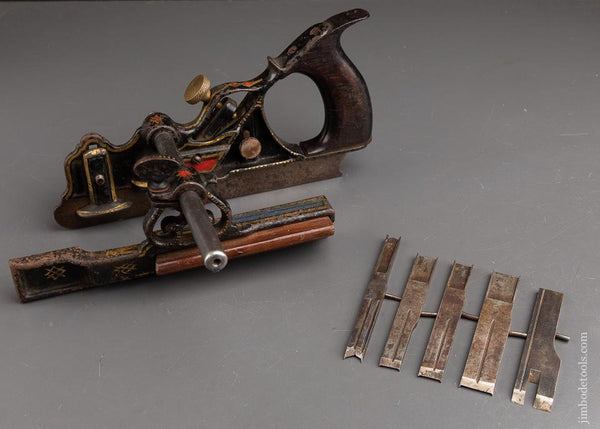 Awesome PHILLIPS PATENT MAYO Plow Plane with Red & Gold Trim & 5 Cutters - 92943