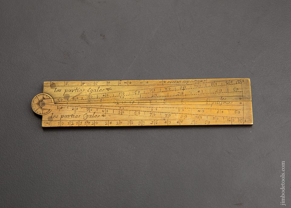 Rare Mini 4 3/8 inch 17th Century Brass French Sector Rule By QUEYRAT ca. 1720 - 93008R