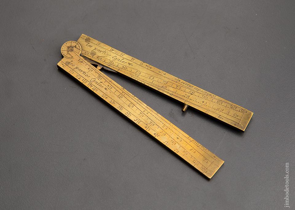 Rare Mini 4 3/8 inch 17th Century Brass French Sector Rule By QUEYRAT ca. 1720 - 93008R