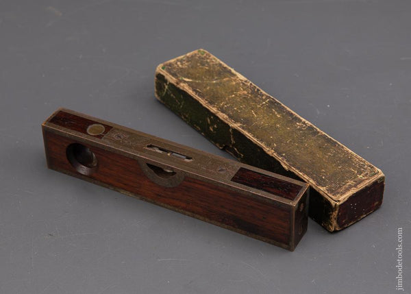 Stunning! Eight inch STRATTON October 4, 1887 Patent Full Bound Rosewood and Brass Level NEAR MINT in Original Box - EXCELSIOR 93013