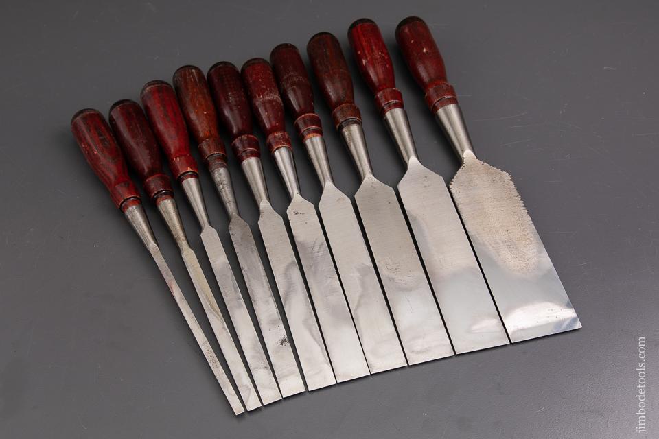 Better-Than-Mint Set of 10 STANLEY No. 720 Long Paring Chisels - 93042