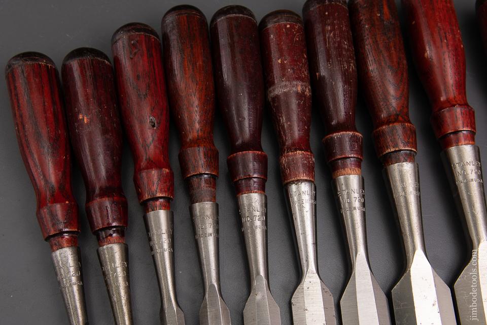 Better-Than-Mint Set of 10 STANLEY No. 720 Long Paring Chisels - 93042