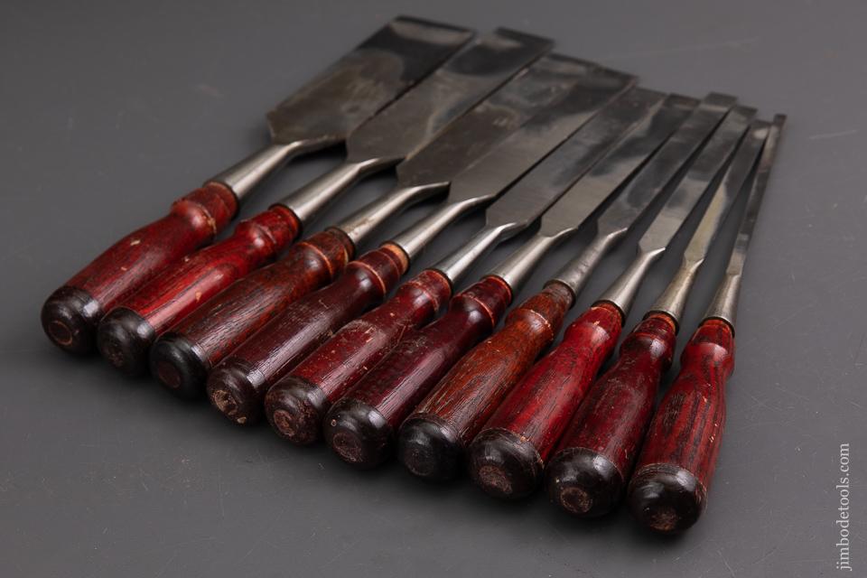 Better-Than-Mint Set of 10 STANLEY No. 720 Long Paring Chisels - 93042