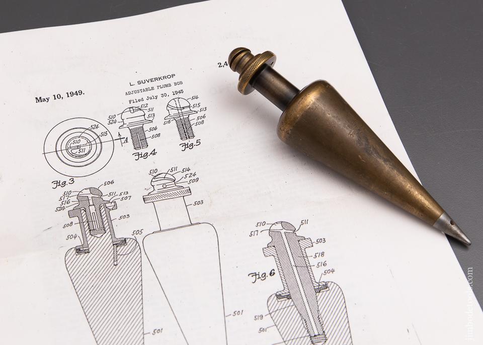 RARE Sixteen ounce SUVERKROP May 10, 1949 Patent No. 9 Integral Reel Micro Plumb Bob - 93101