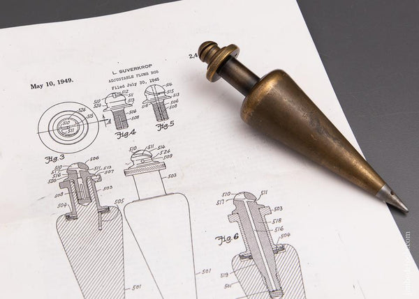 RARE Sixteen ounce SUVERKROP May 10, 1949 Patent No. 9 Integral Reel Micro Plumb Bob - 93101