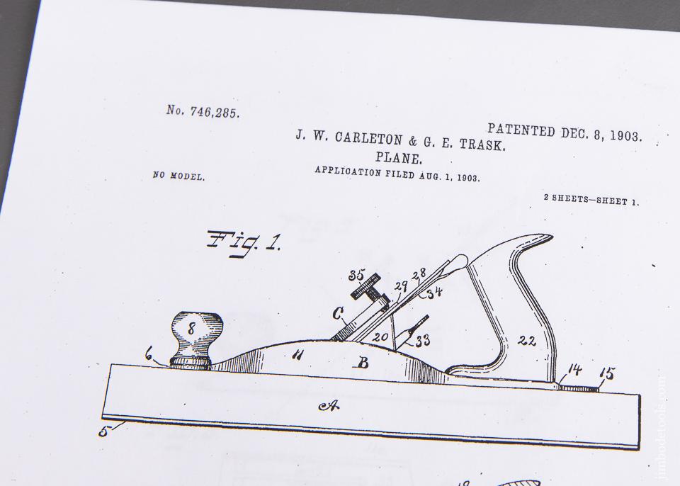 Extra Fine! CARLETON & TRASK Patent December 8, 1903 UNION No. X4 Vertical Post Smooth Plane - 93123