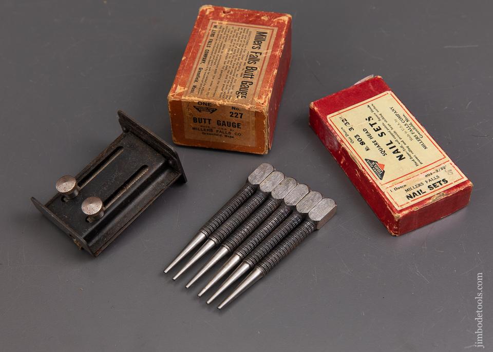 MILLERS FALLS No. 227 Butt Gauge and MILLERS FALLS No. 803 Nail Sets in Original Boxes - 93184