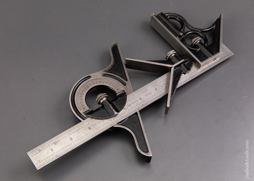 Extra Fine! Twelve inch STARRETT Combination Square with Three Heads - 93188