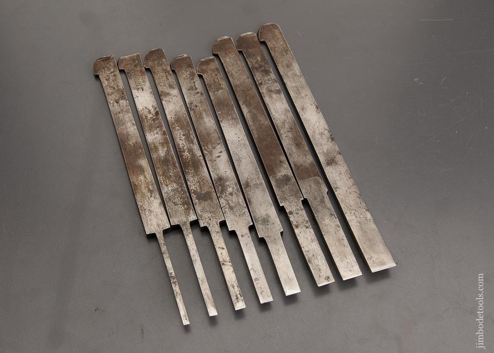 Set of Eight Graduated W. BUTCHER Plow/Plough Plane Irons - 93245