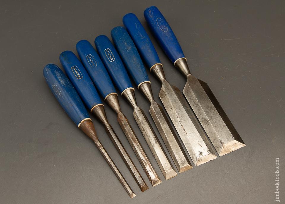 Set of Seven MARPLES Blue Chip Bevel Edge Bench Chisels 93337 Jim Bode Tools