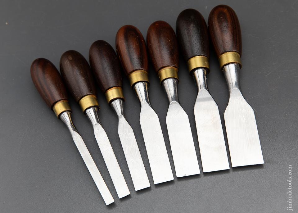 MINT Set of Seven CROWN TOOLS Rosewood Butt Chisels - 93667