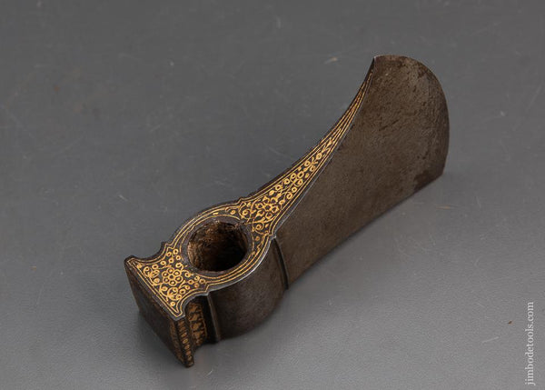 Amazing! EARLY Damascus Axe with Gold Inlay - 94012U