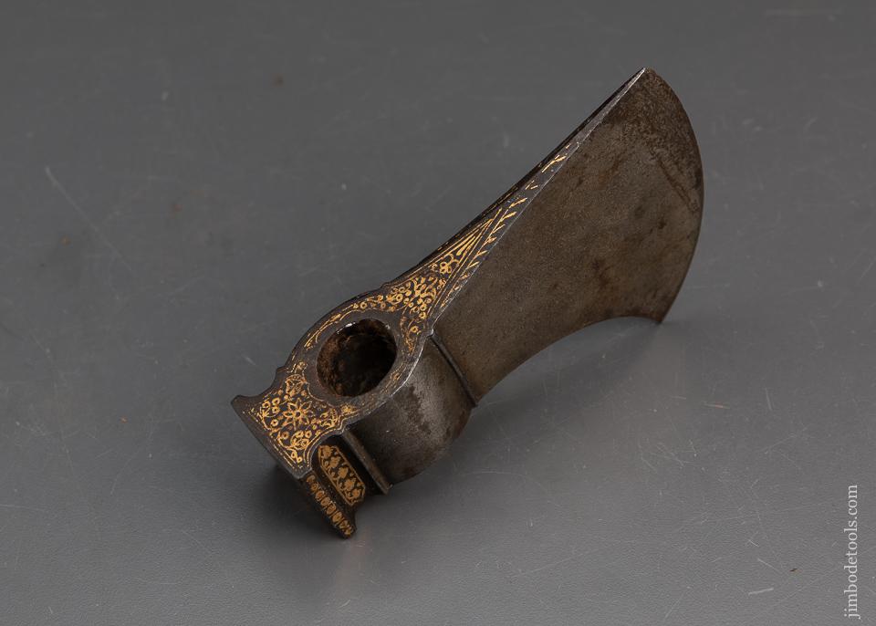 Amazing! EARLY Damascus Axe with Gold Inlay - 94012U