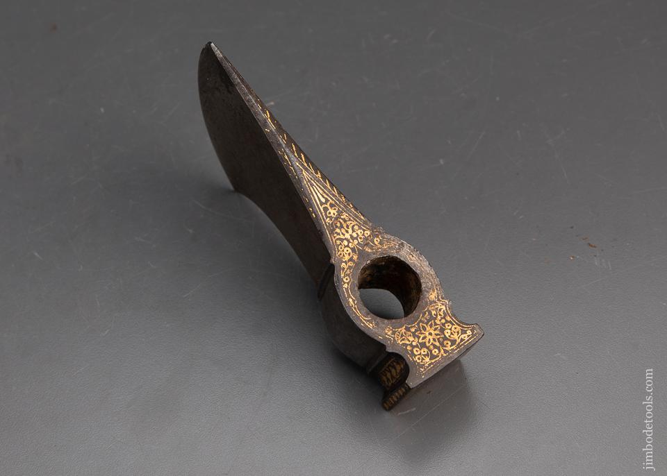 Amazing! EARLY Damascus Axe with Gold Inlay - 94012U