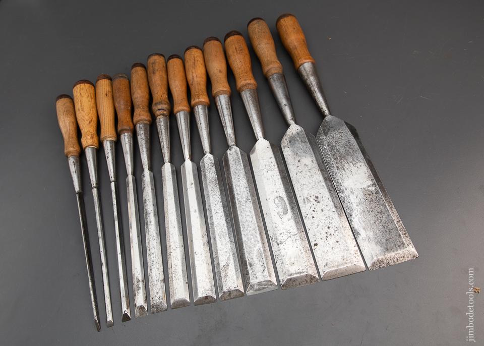 Rare! COMPLETE Set of Twelve JAMES SWAN Socket Firmer Chisels FINE - 94266