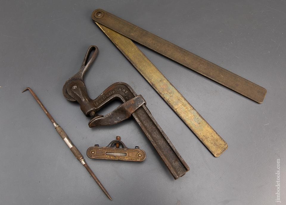 Brass Bevel, Level, and STARRETT Pick Awl, Cam Clamp - 94393