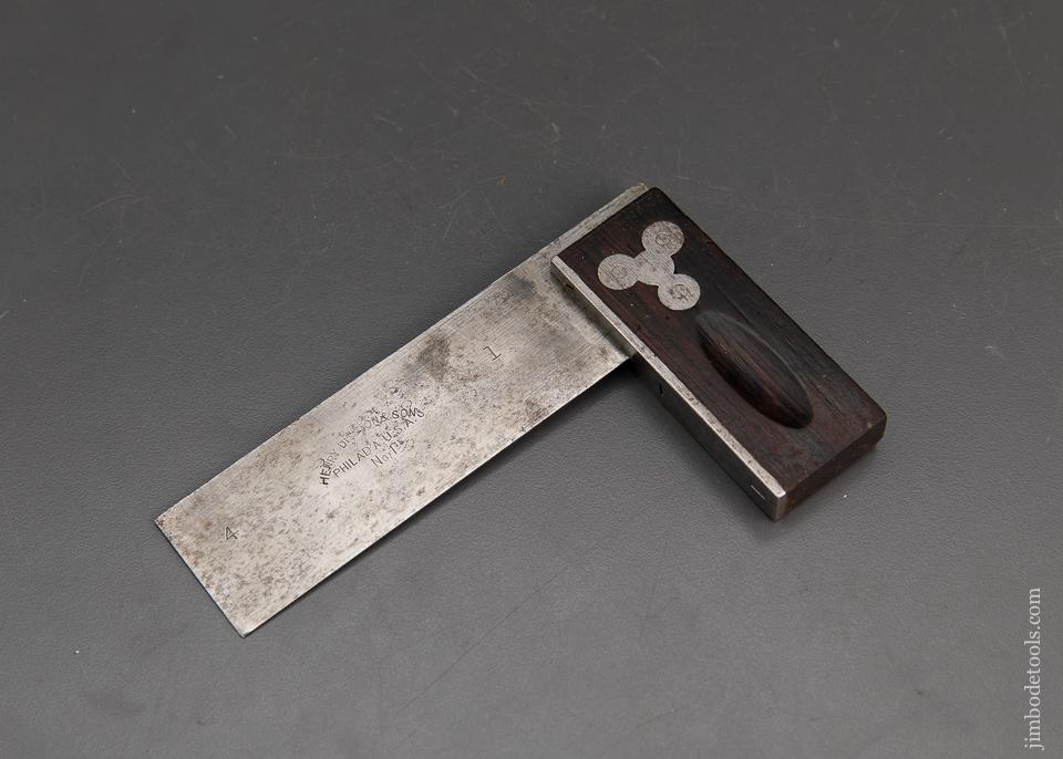 Unusual and Rare HENRY DISSTON 4 1/2 inch No. 1 Try Square with Steel Escutcheons - 94603