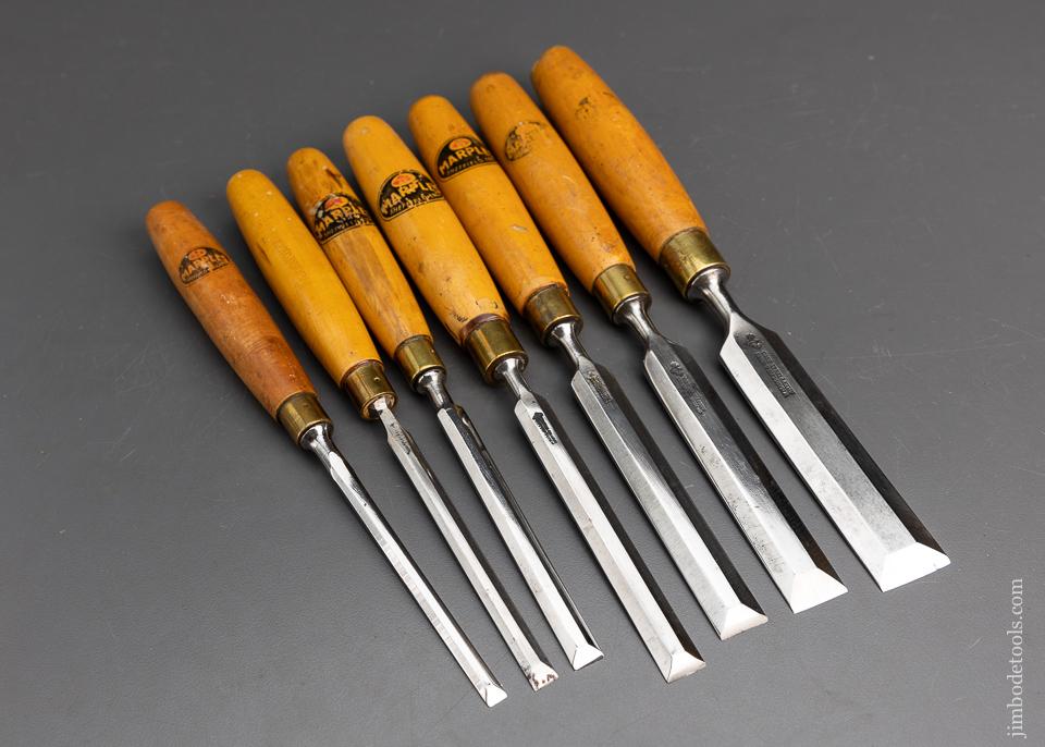 Excellent Set of Boxwood Handled MARPLES Bevel Edged Chisels 95553