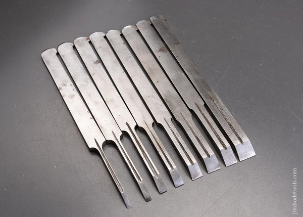 Full Set of 8 OHIO TOOL CO. Centerwheel Plow Plane Irons - 95647